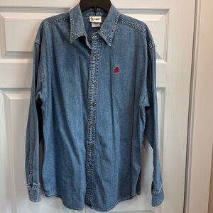 Walt Disney World vintage Mickey Mouse denim button down shirt embroidered large